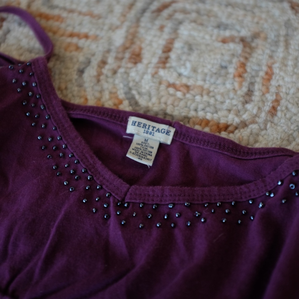 Heritage 1981 Womens Size Medium Purple Beaded Tank Top Spaghetti Straps